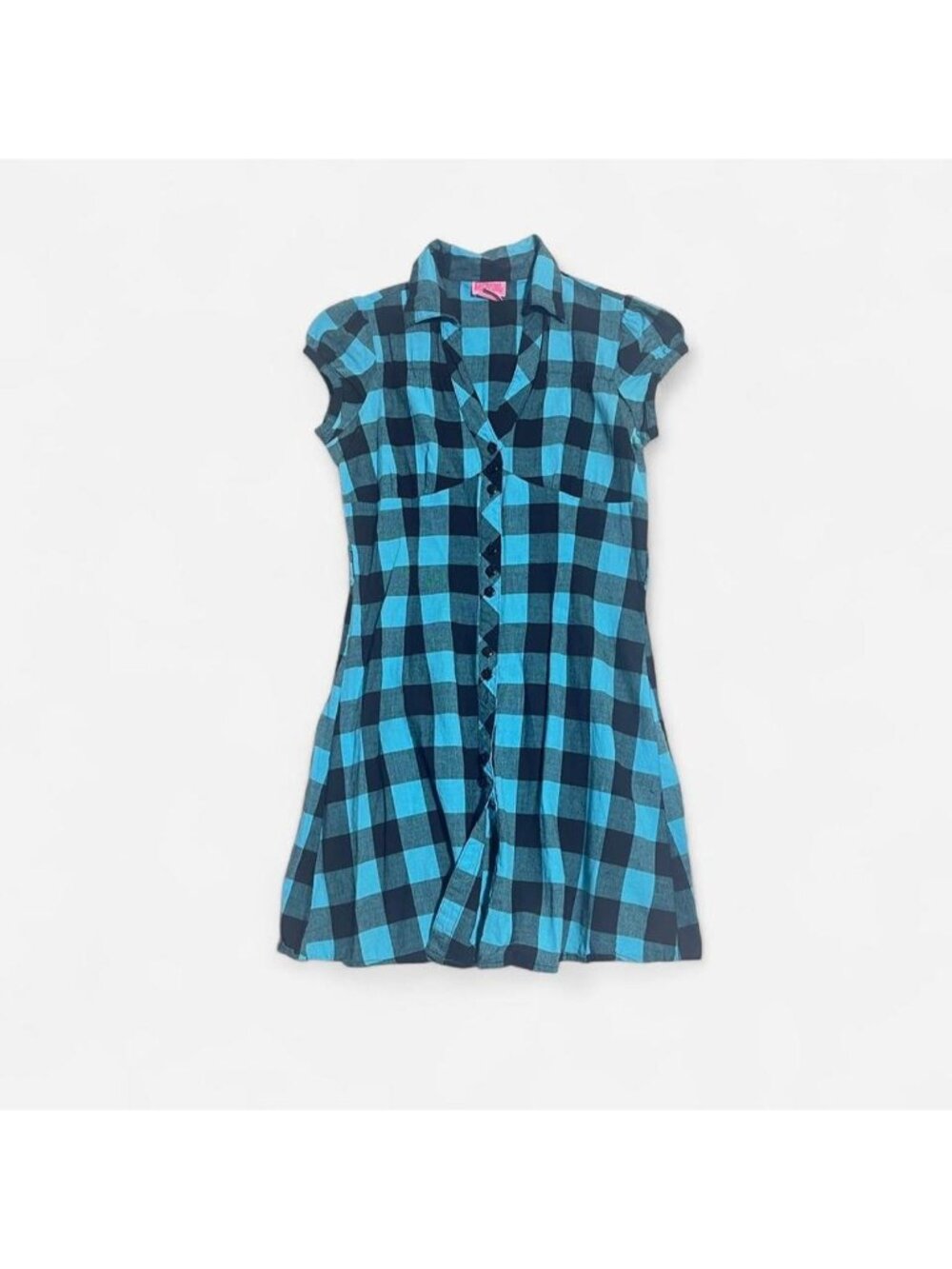 Turquoise &amp; black plaid  mini dress Size M